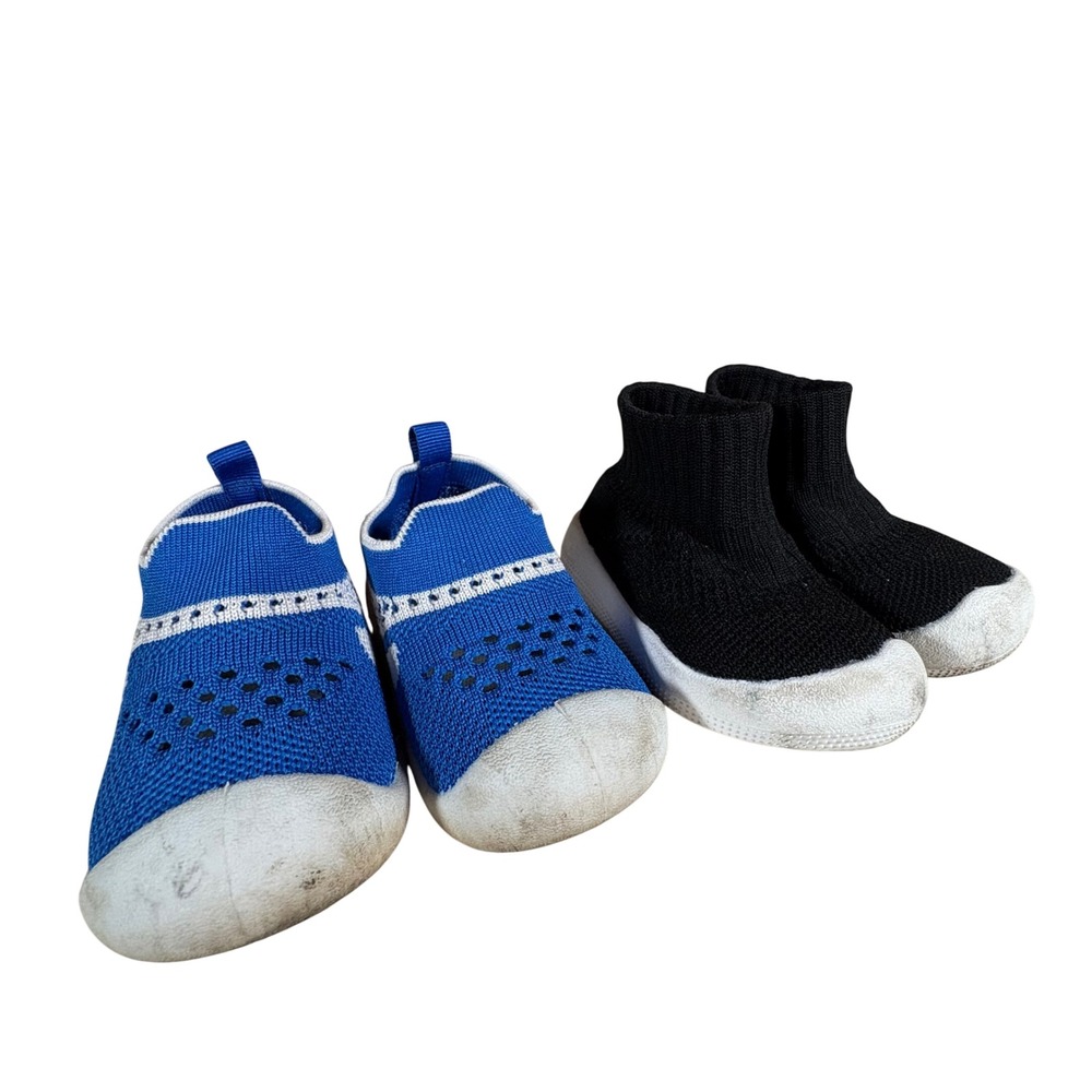 TOETOTS Nonslip sock shoe Engtoy Knit Slip On Bundle Blue Black Sz 5.5-6 Toddler
